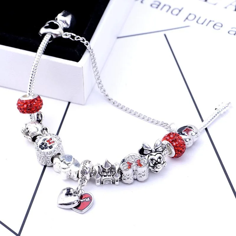 New creative Pandora cartoon bracelet DIY large hole alloy beaded love Mickey | Украшения и аксессуары