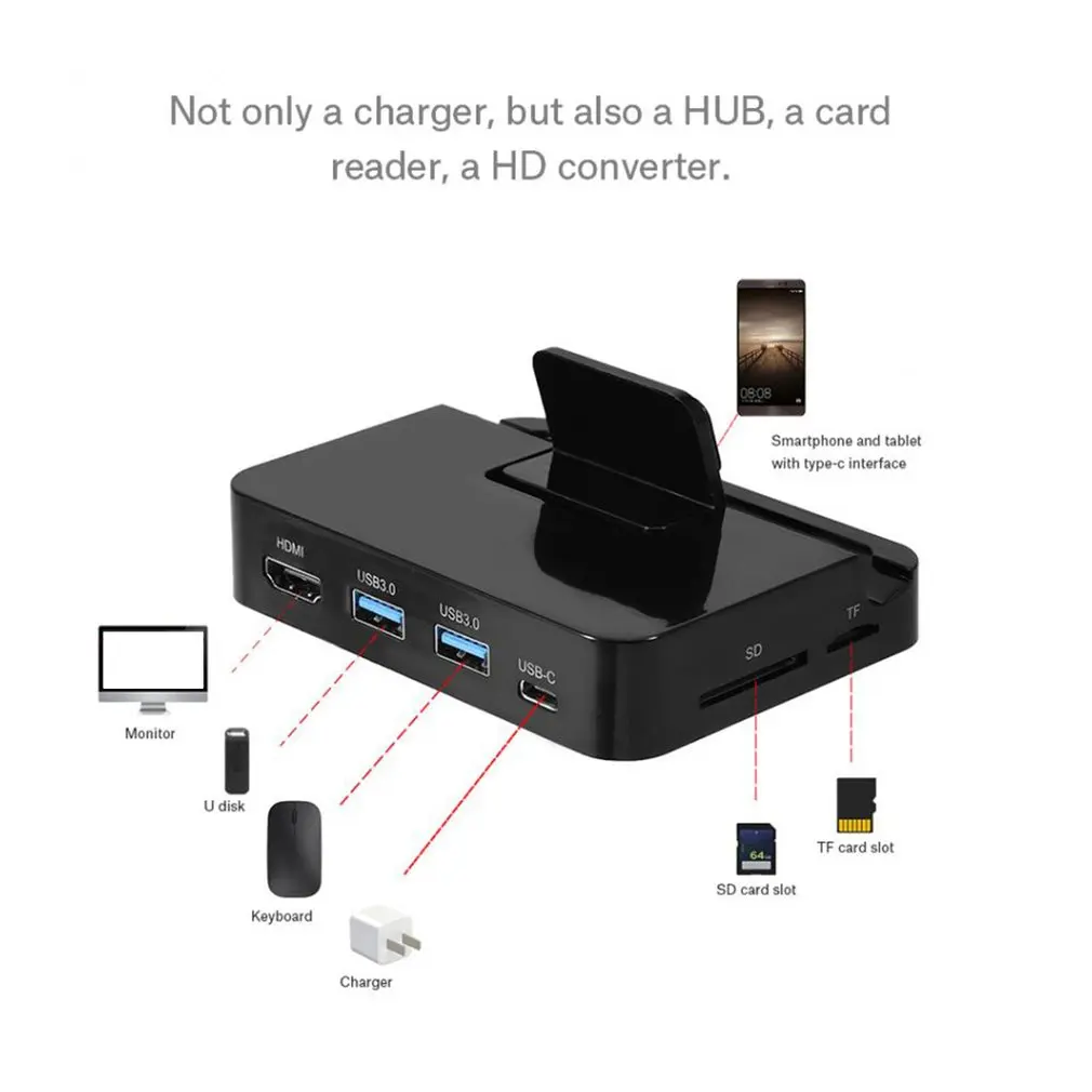 6 в 1 мульти Poorten type-C HDMI 2 USB3.0 Geheugenkaart TF 4K концентратор USB-C адаптер type-c mobiele telefoon док-станция
