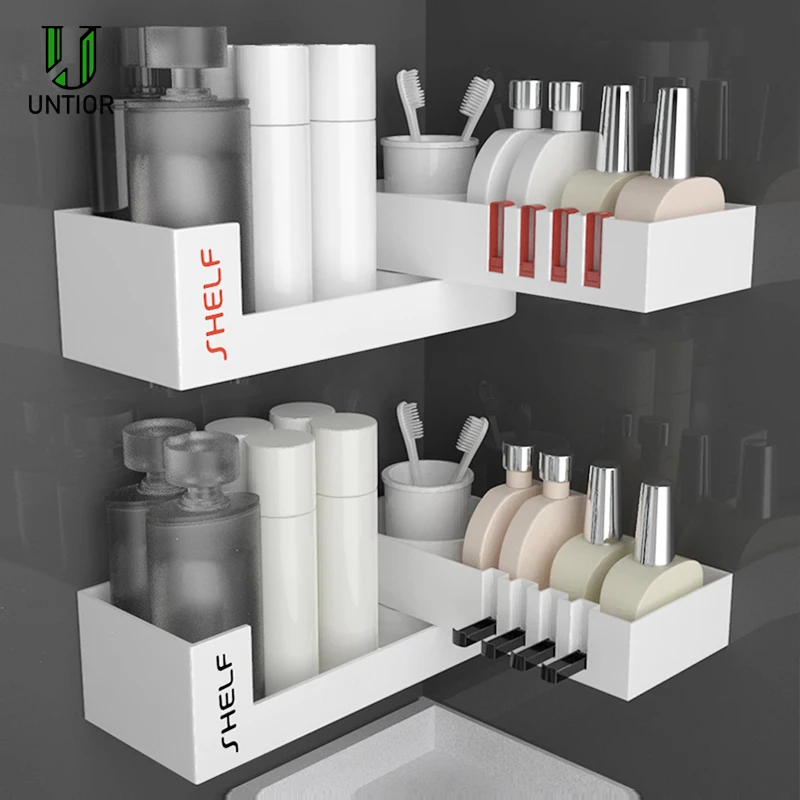 

UNTIOR Bathroom Accessories Set Wall Mounted Home Kitchen Free Punching Storage Rack Creative 210 Degree Rotation Bathroom Shelf