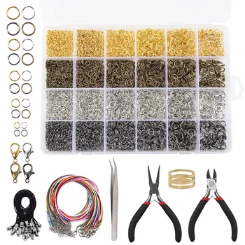 

4294Pcs Jewelry Findings Kit with Open Jump Rings, Lobster Clasp, Black Lasso Strap, Colorful Waxed Necklace Cord, Jewelry Plier