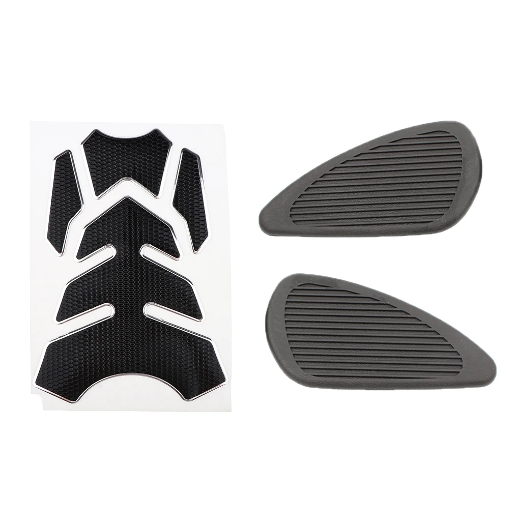 2 Set Tank Traction Pad Side Gas Knee Grip Protector & 3D Gas Cap Cover Decal Sticker for Yamaha YZF R1 2009-2014 - Black