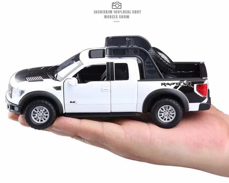 1:32 Ford Raptors F150, модель автомобиля из сплава, игрушка с оттягиванием, флеш и музыка, литье под давлением, металлический пикап, модель, классический американский автомобиль для мальчиков