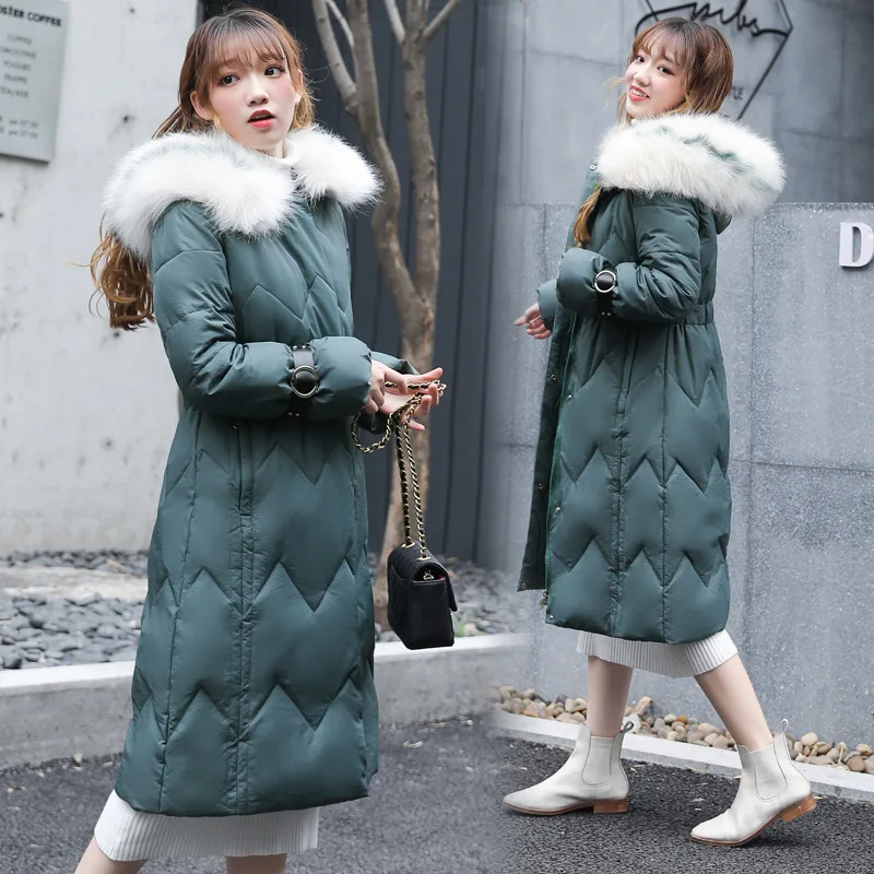 

Korean-style Slim Fit Fashion Large Fur Collar Mid-length Cotton-padded Clothes Women's 2019 New Style Waist Hugging Slimming Th