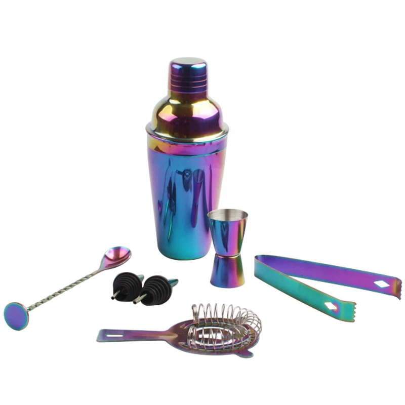 8Pcs Colorful Stainless Steel Cocktail Shaker Set Bartender Kit 550Ml Cocktail Whisk Bar Tools Wine Shakers For Party