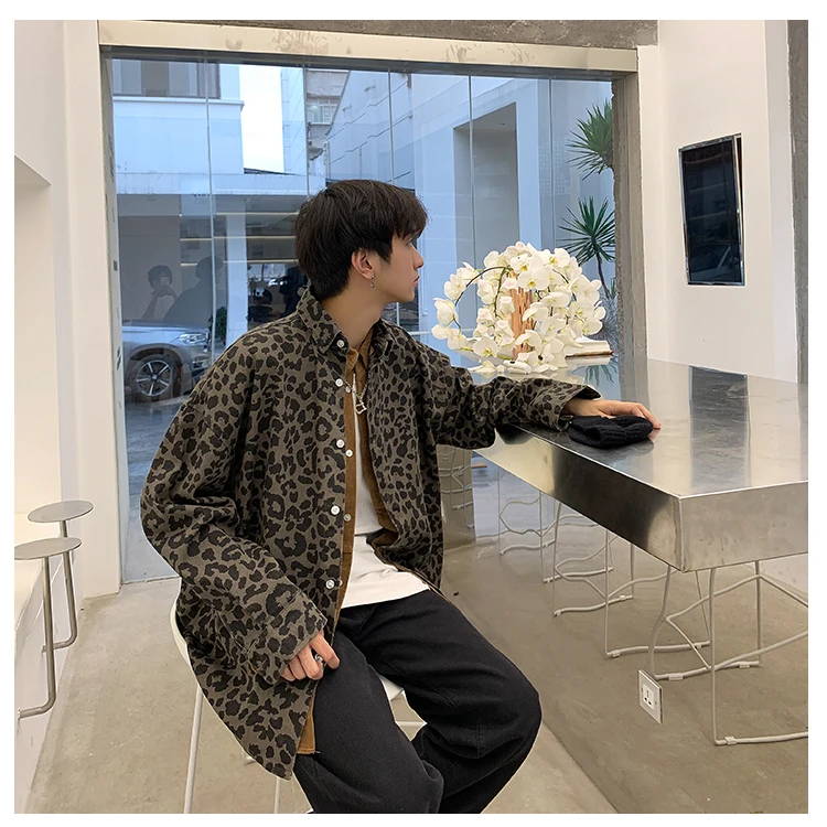 VOGUELEO 2019 новая стильная модная леопардовая рубашка с длинными рукавами Повседневная свободная Мужская одежда хлопок осень толстый