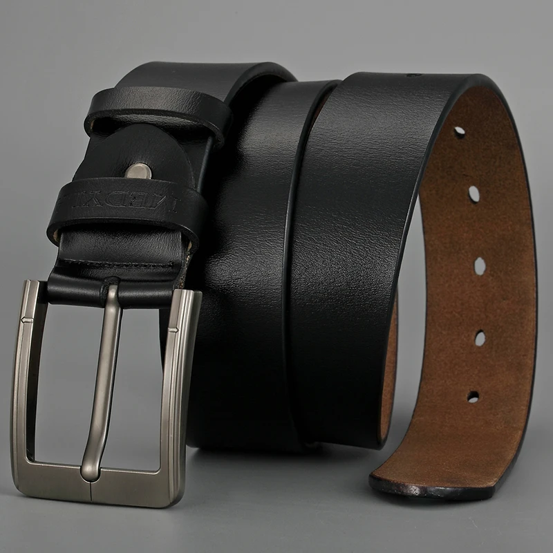 MEDYLA natural leather belt men's fashion casual business smooth belt soft leather no interlayer hard steel buckle belt for men