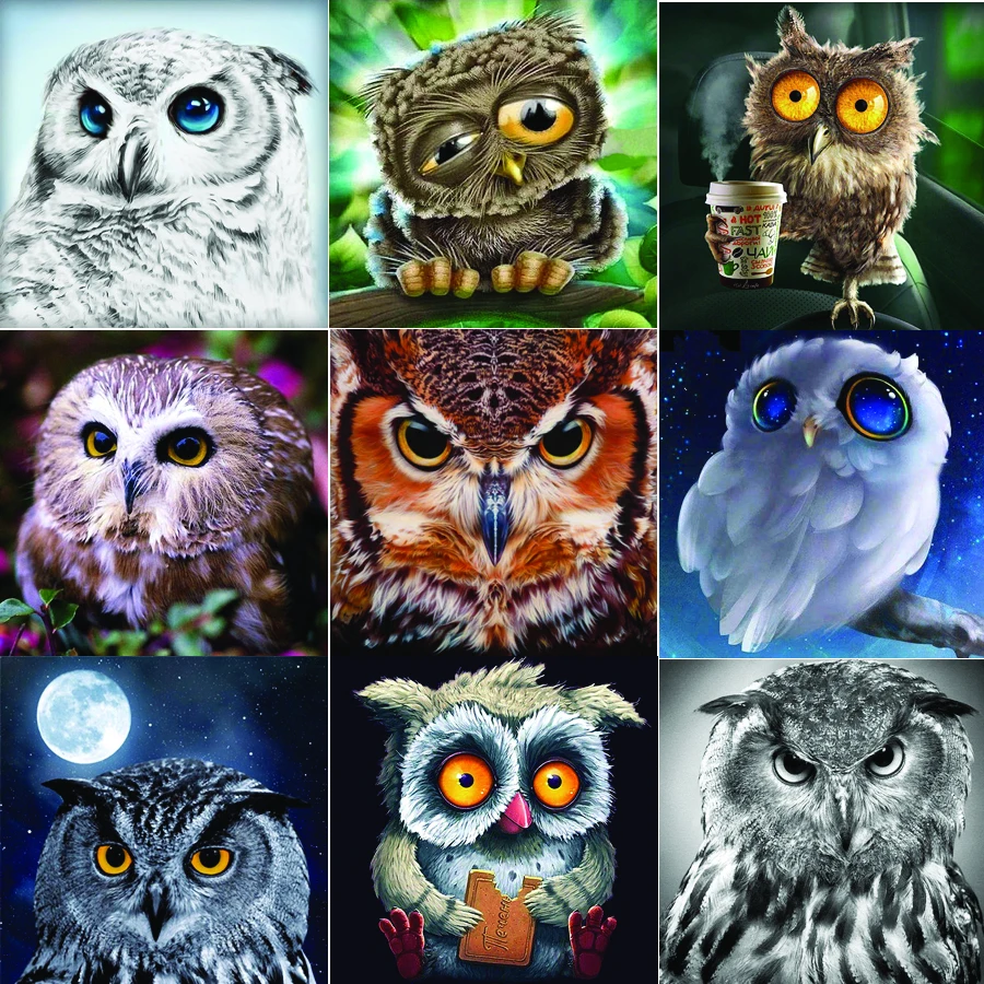 Diy 5D Diamond Embroidery Animal Owl Full Set Mosaic Small Cute Round/Square Painting Cross Stitch Kits | Дом и сад