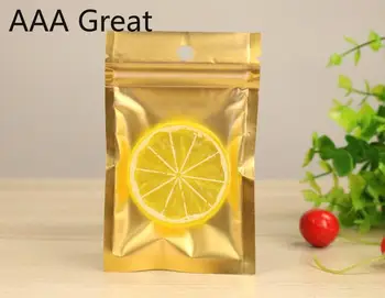 

100Pcs/Lot Matte Aluminum Foil Ziplock Bag Golden Food Plastic Packaging Bags Flower Tea Sealed Pouches Front Clear Hang Hole