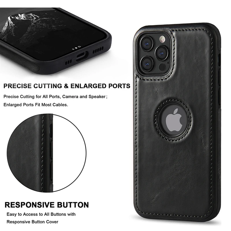 Slim PU Leather Phone Case For iPhone 11 12 13 Pro Max XR XS Max X 7 8 Plus 11Pro Max Business Soft Leather LOGO Hole Back Cover cute iphone 13 mini case