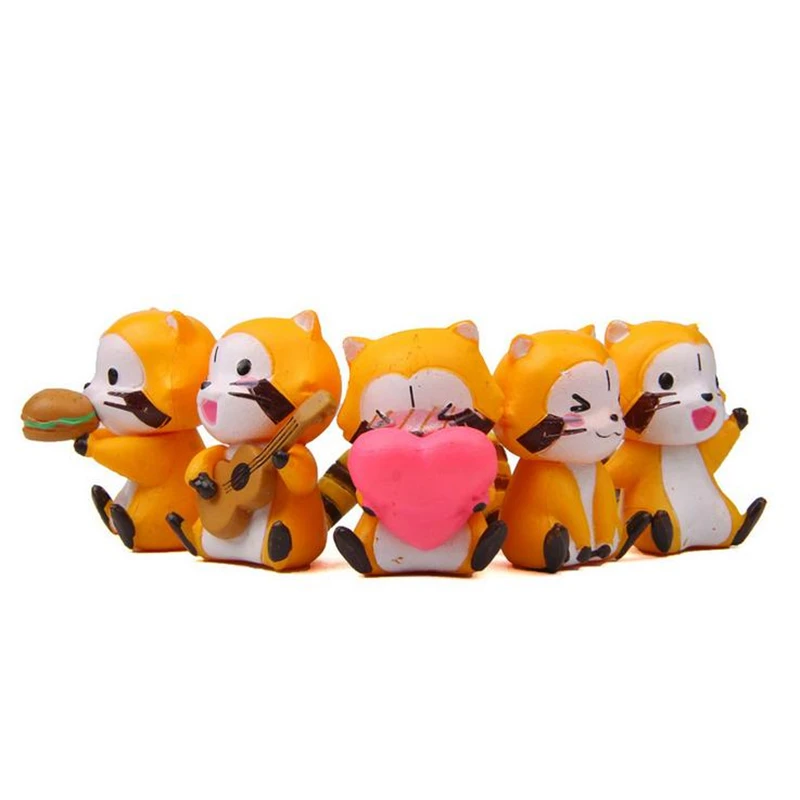 5pcs Little Raccoon Model 2.5*3.7cm Cute PVC Figure Dolls Lovely Birthday Collection Kids Toys Gift