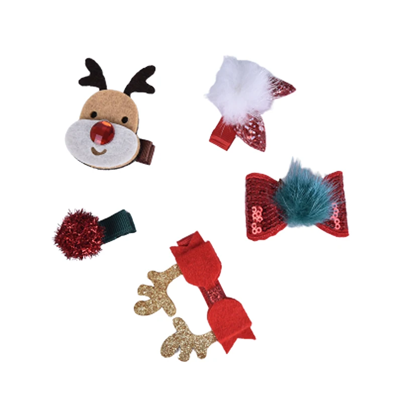 5Ps/Set Christmas Snowman Hairpin Women Girl Cartoon Clip Headdress Barrette Bowknot Hair Clip Hair Accessories