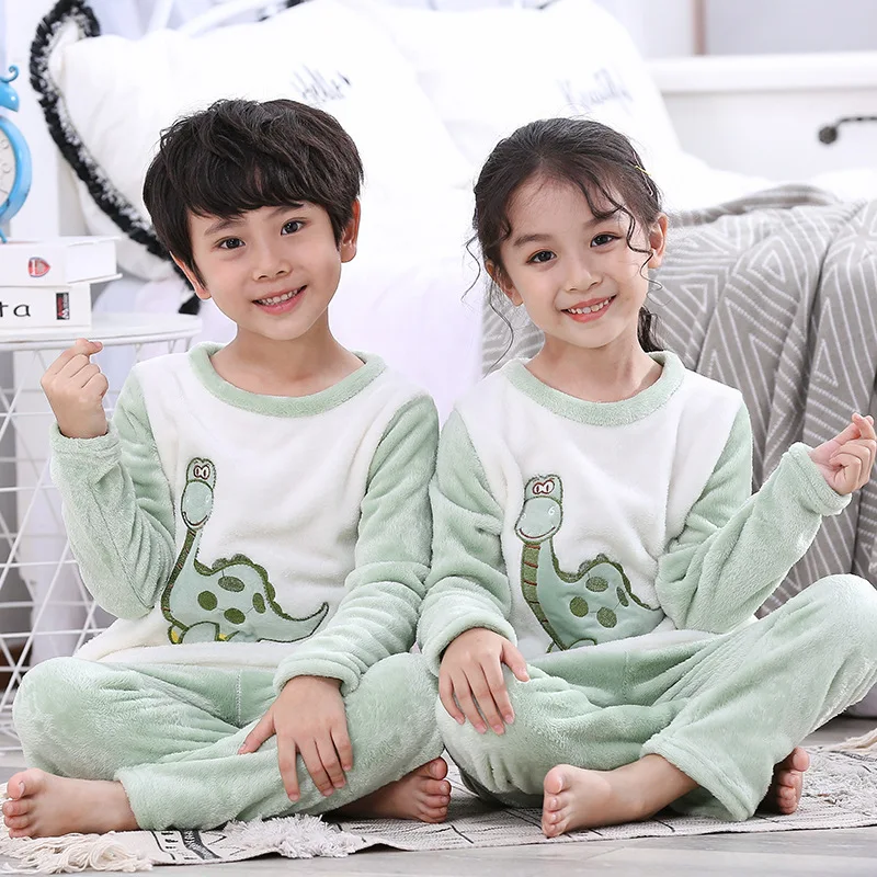 Зимние пижамные комплекты для маленьких девочек теплая детская одежда для сна комплект ночной одежды пижамы детский топ с животным+ штаны Домашняя одежда из 2 предметов пижамы для мальчиков