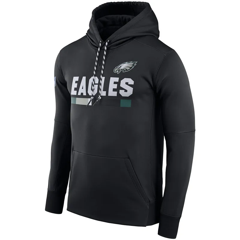 Мужская толстовка для американского футбола Philadelphia Eagles Black Sideline ThermaFit Performance PO Hoodie - Цвет: 2