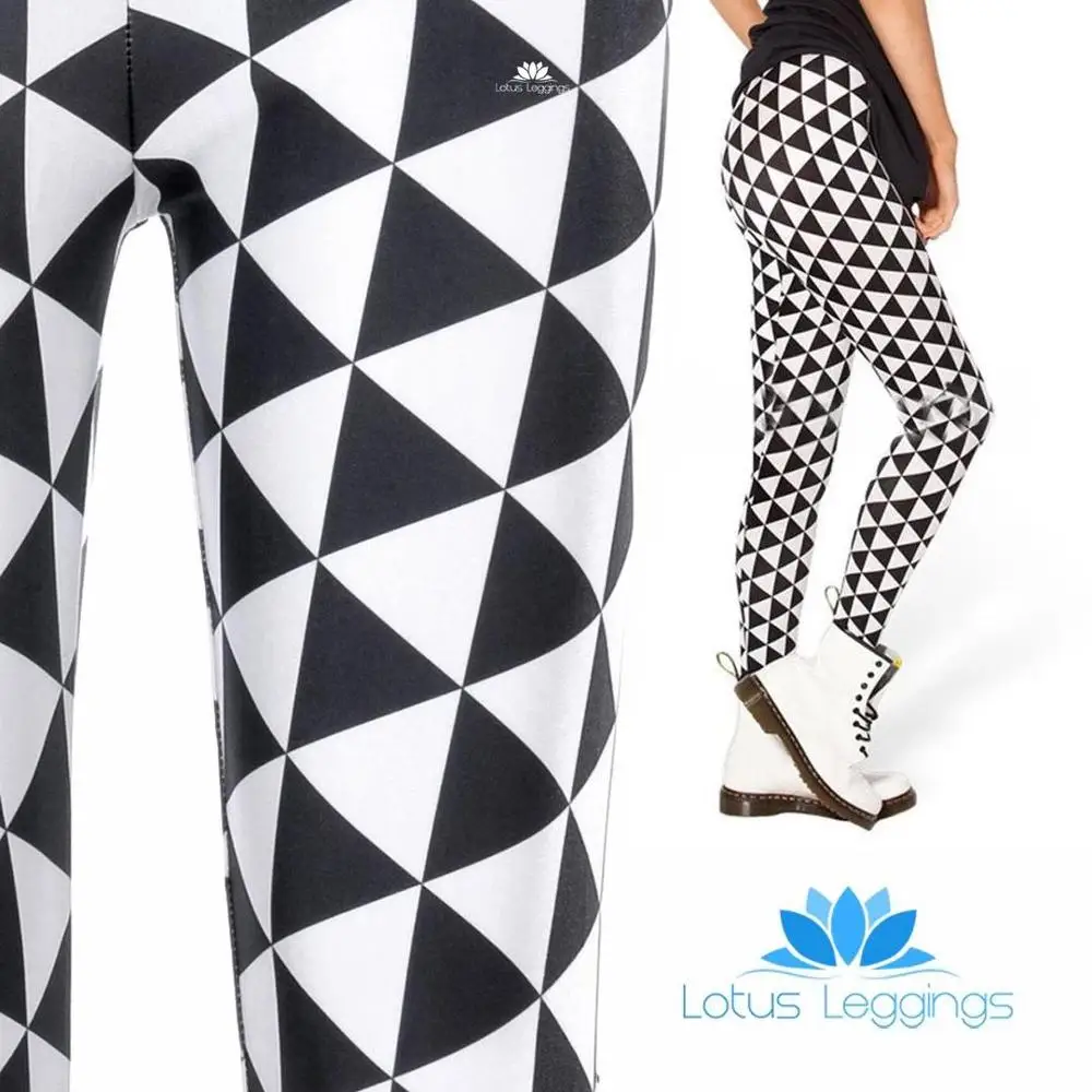 

Black And White Diamond Lattice Pattern Elastic Force Leggings Sporting Workout Breathable Polyester Fitness Leggings Gifts