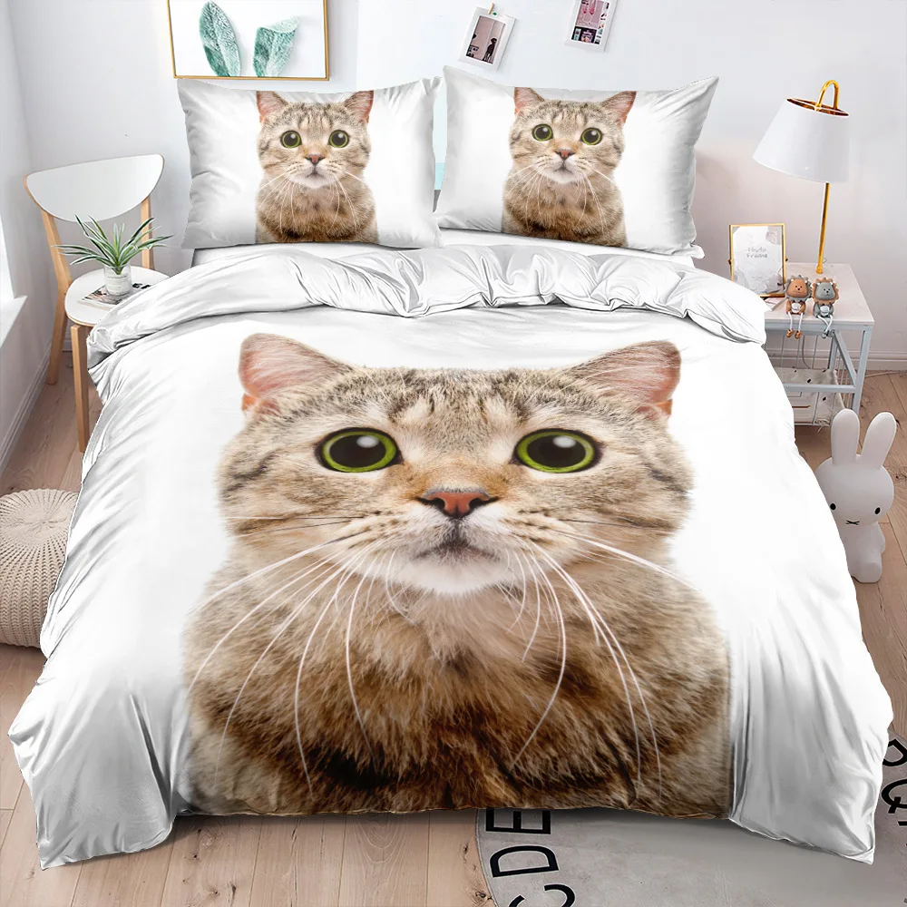Kawaii Bedding Set 3D Print Animal Cute Cat Bed Sheets and Pillowcases Quilt Cover 3/4 Pcs Twin Queen King Size | Дом и сад