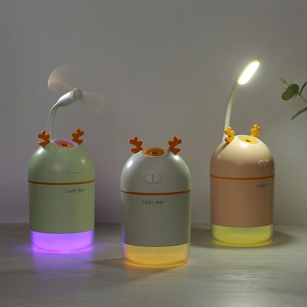 

400ML USB Mini Humidifier Lucky Deer 1200mAh Battery Rechargeable 3 in 1 Portable Ultrasonic Essential Aromatherapy Oil Diffuser
