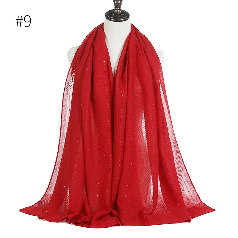 9 soild хлопковый головной платок мусульманские рифленые хиджабы-шарфы с блестками и блестками, женские шали и головные уборы musulman - Цвет: 9