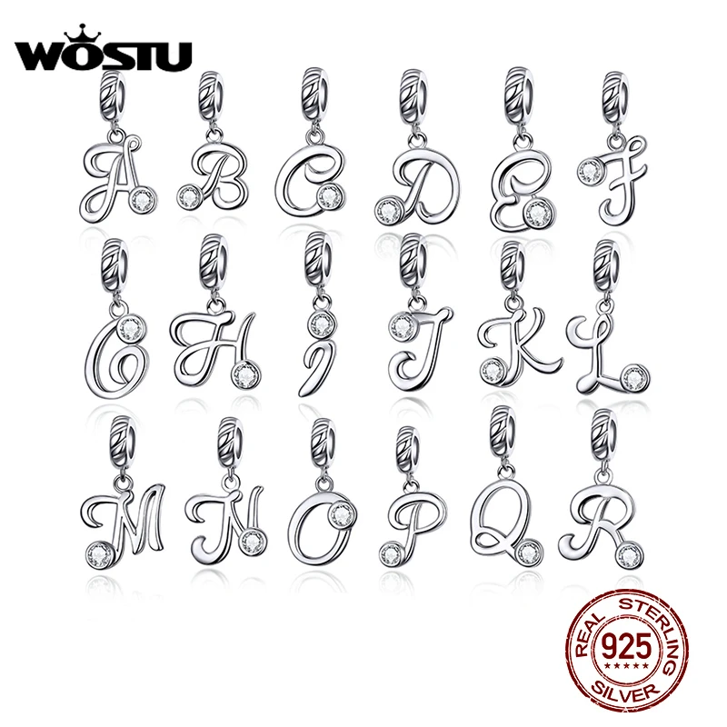 WOSTU Abalorios de plata de ley 925 con las letras del abecedario, accesorio para pulseras personalizables, cuentas colgantes, la fabricación joyas|Cuentas| - AliExpress