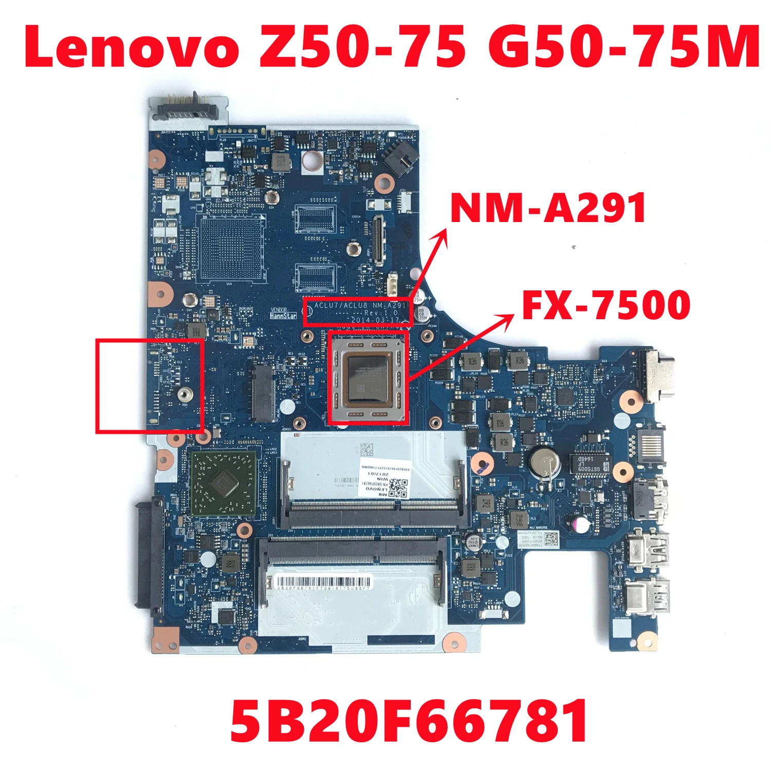 FRU:5B20F66781 материнская плата для Lenovo Z50-75 G50-75M ноутбука ACLU7/ACLU8 NM-A291 с процессором FX-7500