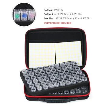 

Diamond Storage Box with 120 Plastic Clear Bottles for Painting Accessory Tool Nail Art Rhinestones Storage with Zipper