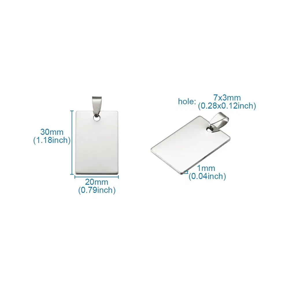 50pcs 201 Stainless Steel Rectangle Blank Stamping Tag Pendants with Snap on Bail Supplies for DIY Jewelry Necklace Making 5