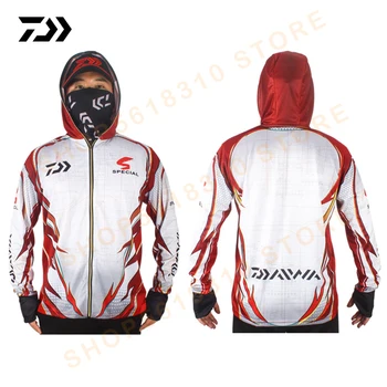 

Summer Daiwa Fishing Shirt Sun Protection Fack Neck Outdoor Breathable Clothes for Fisherman Quick Dry Anti-UV Fishing Hooded