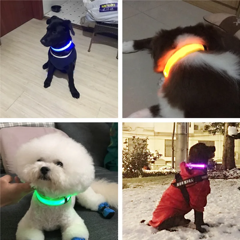 Мигающий ошейник для собак и кошек перезаряжаемый светодиодный с USB светящееся