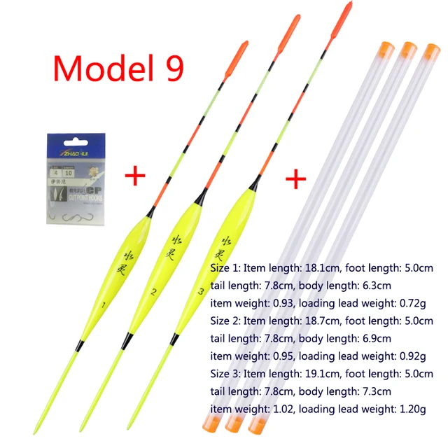 3pcs/lot Shallow Water Fishing Floats Balsa Bobber+3pcs float tubes+1 Bag Fishing hooks Fresh Water Buoy Fishing Tackles Tools Model 9