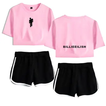

Products Specials Billie Eilish Pink Short Navel T shirt + Black Shorts Women Fashion Billie Eilish Women's Sports Jogging Set