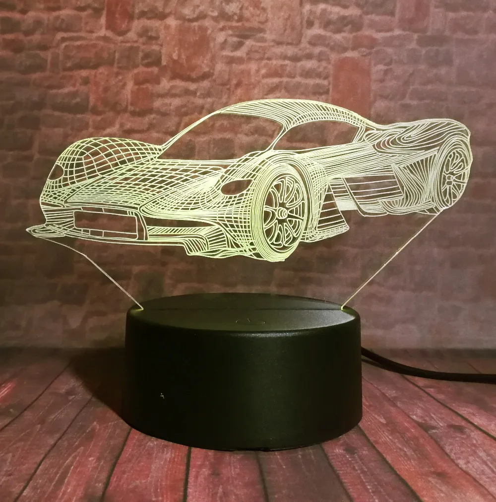 Мужской крутой современный автомобиль Ferrari креативный 3D гоночный автомобиль ночник 7 цветов Изменение с дистанционным 3D Оптическая иллюзия бутылка для освежителя воздуха