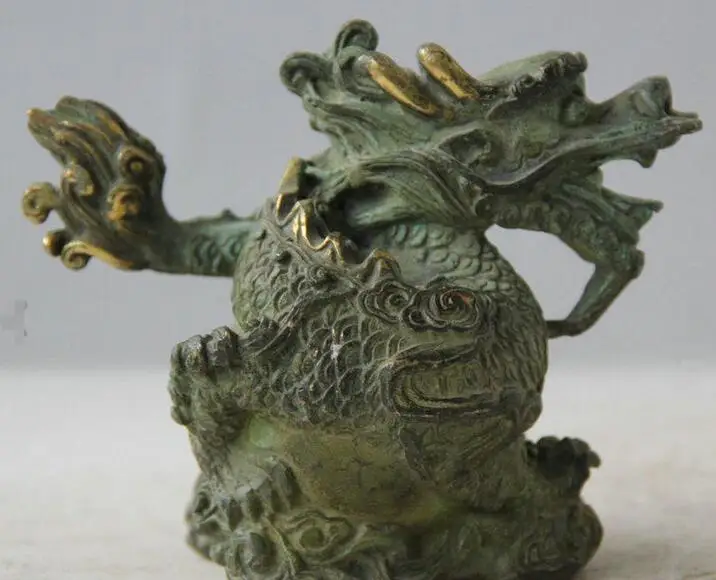 zhmui88002841326++5&quot Old China Folk Fengshui Bronze Gilt Zodiac Year Dragon Success Animal Statue | Дом и сад