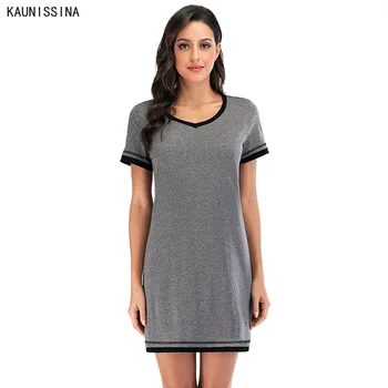 

Women Nightgown Casual Nightshirt V-Neck Night Dress Short Sleeve Female Cotton Sleepwear Chemise Night Dress Home Sleepshirts