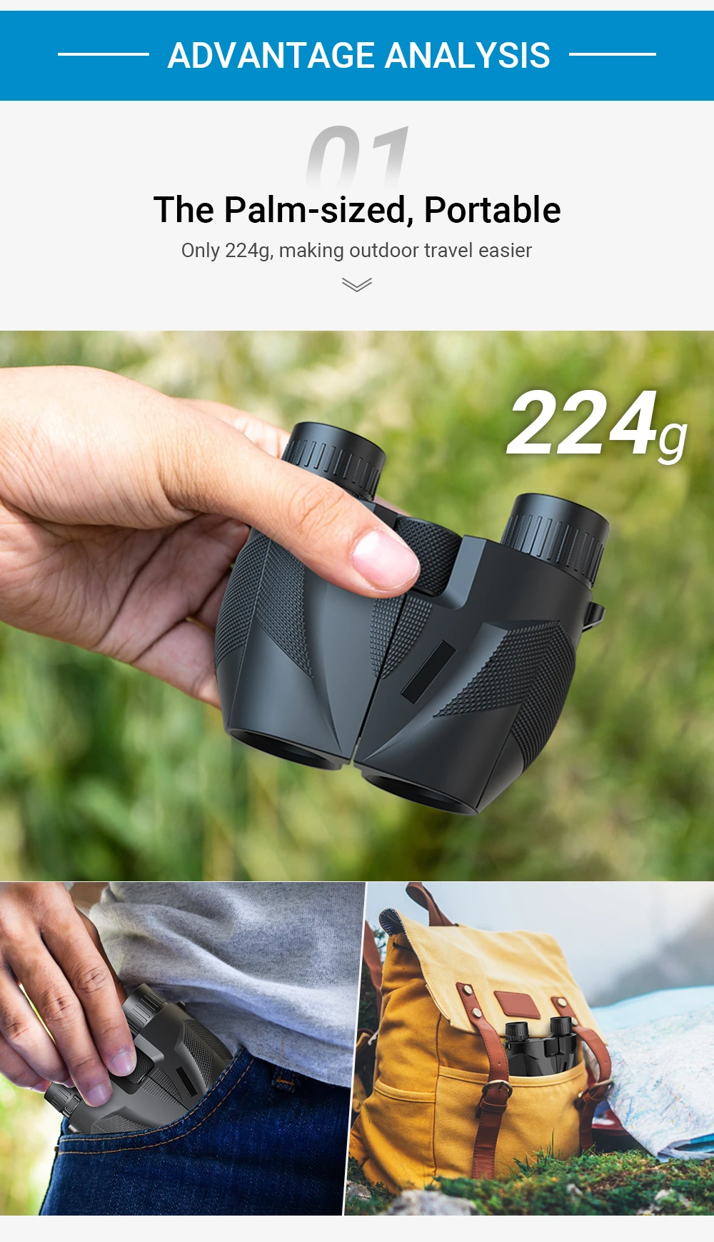 Vilepe 10x25 Jumelles Compactes Mini Portables Vision Nocturne Faible Lumière Pour Observation Animaux Et Randonnée