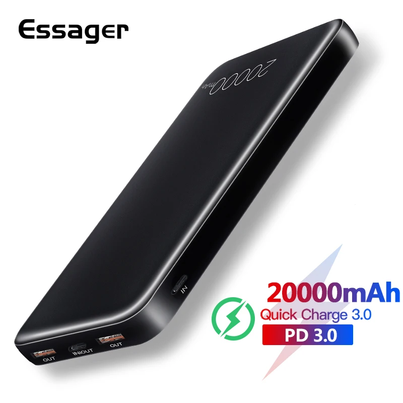 Pаспродажа Essager, 20000 мА ч, зарядное устройство, быстрая зарядка, 3,0 USB C PD, Быстрая Мини, 20000 мА ч, зарядное устройство для Xiaomi, портативное зарядное устройст...