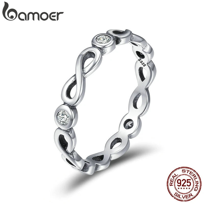 BAMOER Fine Endless love Finger Ring S925 Sterling silver With CZ Women Jewelry 