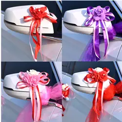 3 шт./компл. свадебное оформление автомобиля цветок дверные ручки зеркало заднего вида украшение искусственный цветок для свадебных