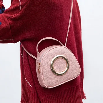 

Litchi female bag 2020 fashion ring decoration small round bag mini personalized shoulder portable crossbody bag
