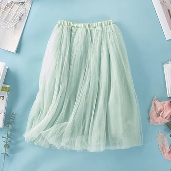 

Spring and summer new sweet fairy women's Korean version of the elastic waist four-layer mesh solid color fashion skirt