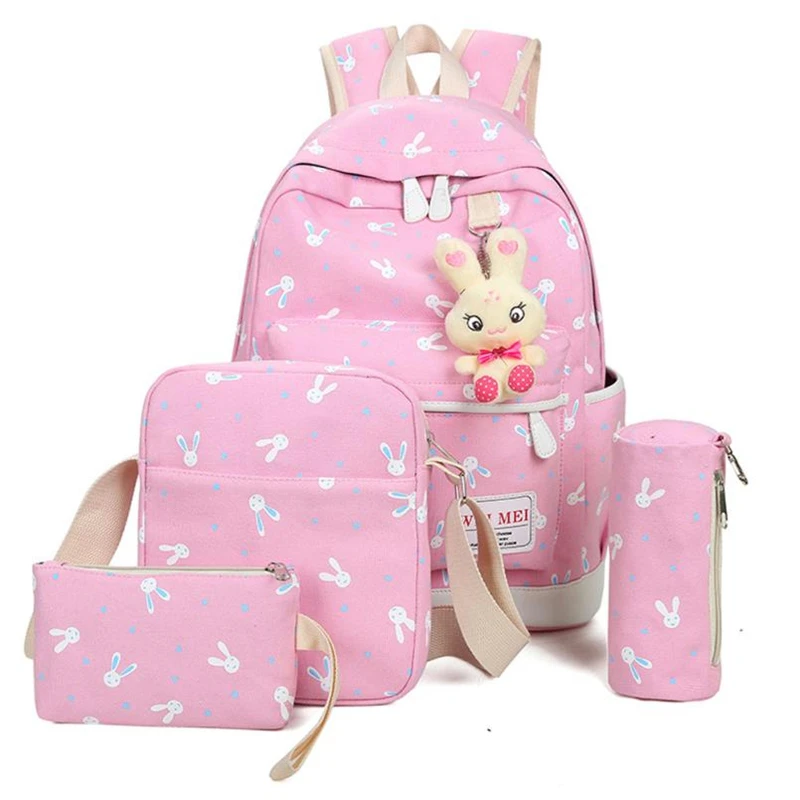 

Canvas Backpacks for girls teenagers girls backpack 2019 4 Sets Rabbit Animals Travel Backpack Shoulder School Bag