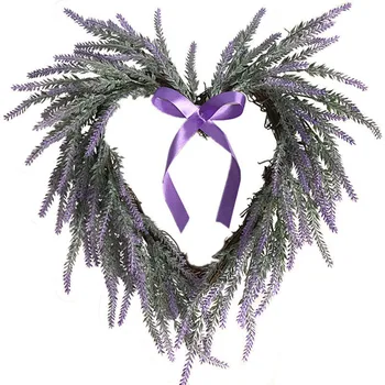 

Simulation Romantic Flocking Lavender Heart Shaped Wreath Wedding Hanging Decorations for Christmas Valentine's Day