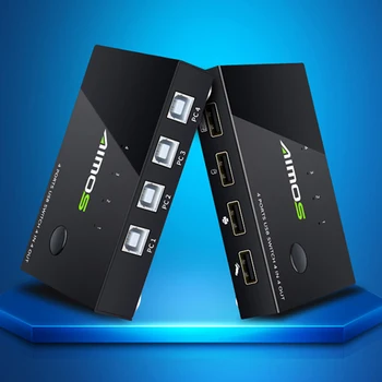 

Universal For Printer KVM Switch Box Fast Speed Sharing Metal Hub Adapter 4 In 4 Out Professional Home Office Plug And Play