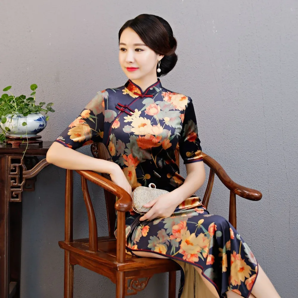 Китайское традиционное платье, Винтажный дизайн, длинное шелковое платье чонсам, Очаровательные китайские вечерние платья, Новое поступление