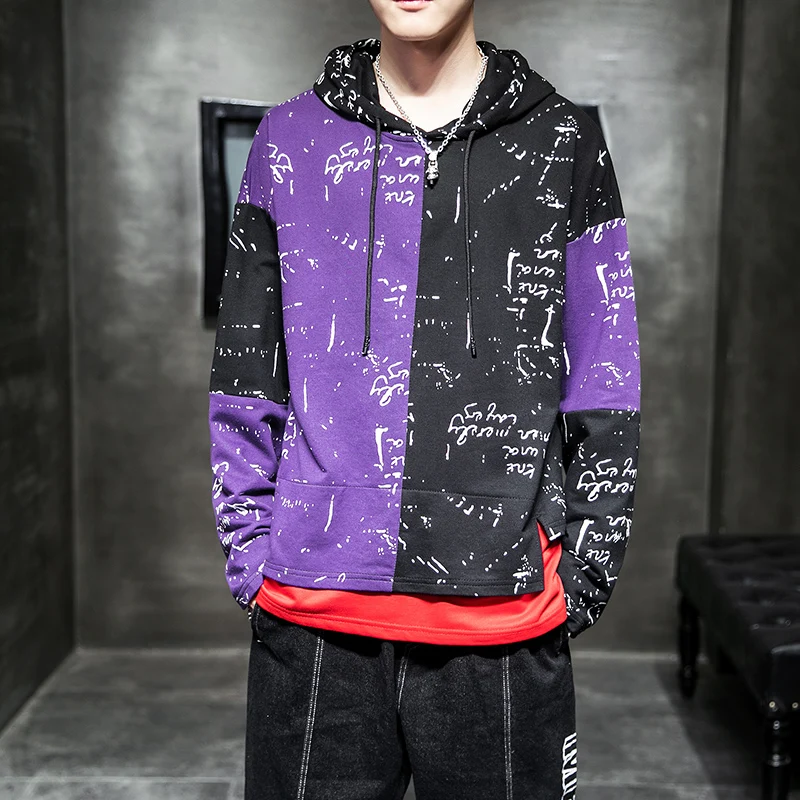 

Men's new hoodies patchwork printed hooded Korean fashion streetwear plus size M-5XL brand clothing autumn sweatshirts male tops
