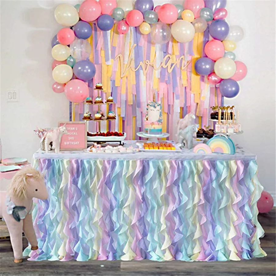 Rainbow Юбка для стола, Тюлевая юбка для стола, для свадебного украшения, для дня рождения, банкета, вечерние, для свадебного стола, 180x77 см - Цвет: Rainbow