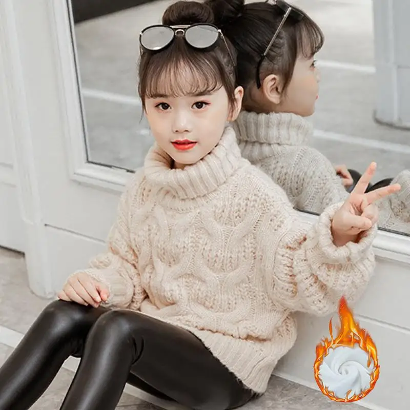 plus velvet white Осенне-зимний теплый свитер из плотного бархата для маленьких девочек; трикотажный топ с высоким воротником в рубчик для девочек; детская однотонная мягкая одежда; пуловеры; K194 - Цвет: plus velvet white