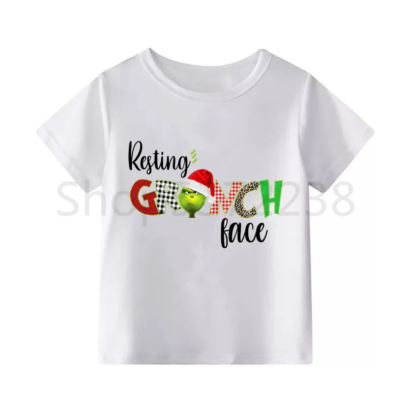 Футболка Grinch с забавным принтом; футболки для мальчиков; детская футболка с короткими рукавами; Детские футболки с принтом; детская белая одежда - Цвет: WhiteF
