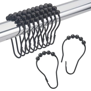 

Shower Curtain Hooks Rings Metal Shower Curtain Hooks Rings for Bathroom Shower Rods Curtains Set of 12 Black