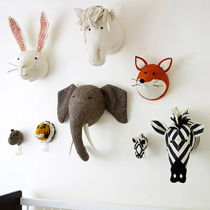Animal Stuffed Plush Toys Swan Giraffe Elephant Flamingo Head Wall Mount Bedroom Decoration felt Artwork Wall Dolls Photo Props for plush doll anime plush doll