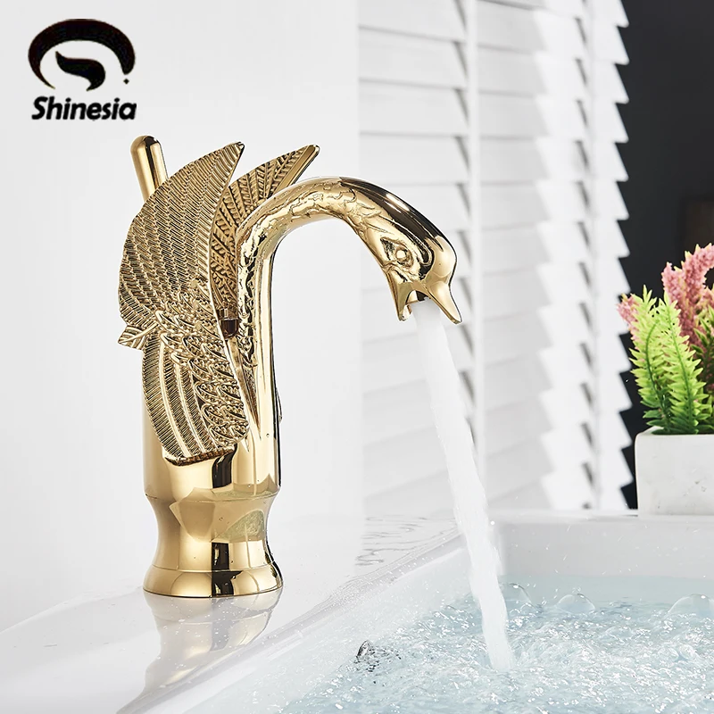 Basin Faucet Bathroom Faucet Antique Brass Swan Shape Bathroom Basin Sink Faucet One Hole Traditional Style Mixer Tap Deck mounted