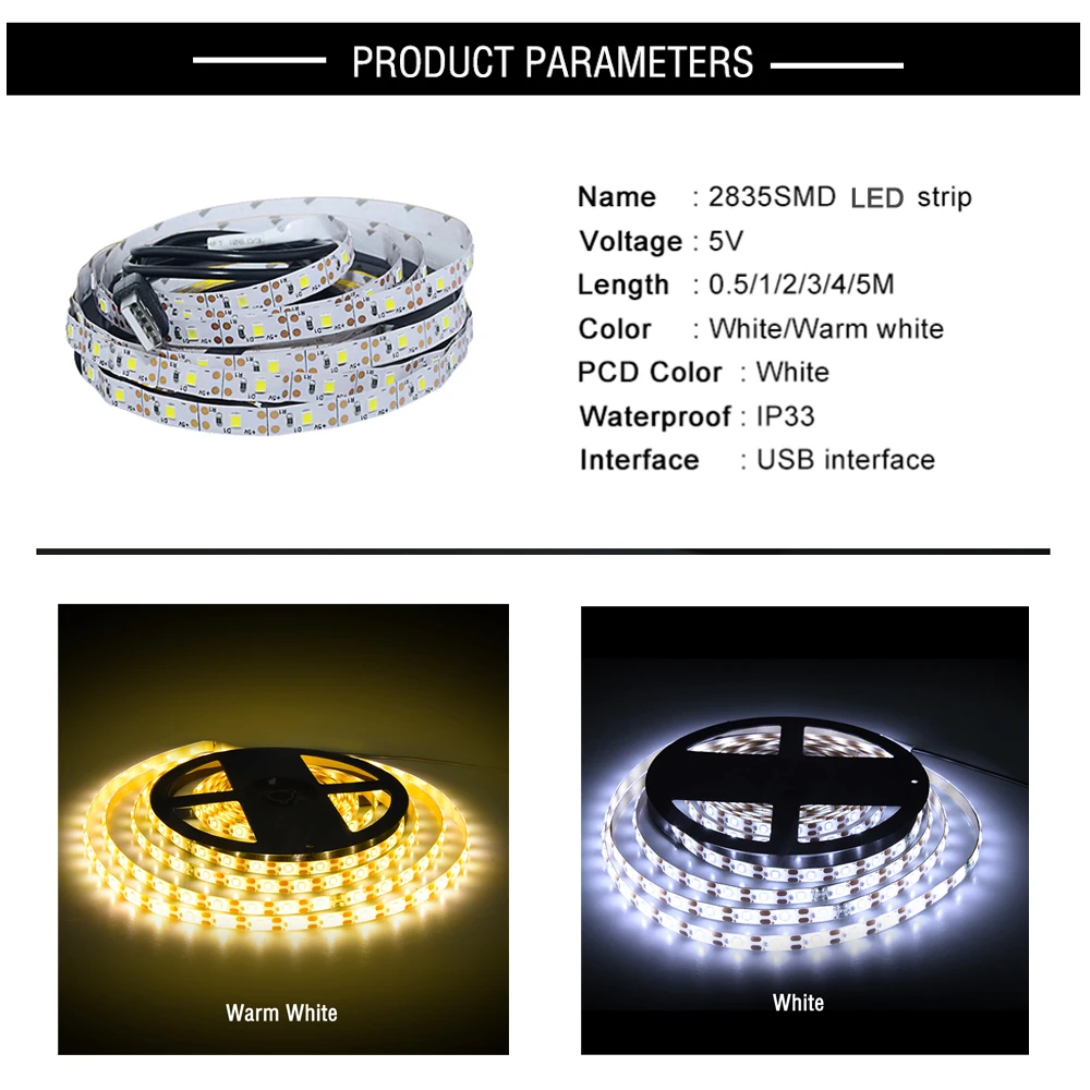 Светодиодная лента с питанием от USB, 5 В, RGB, светильник 60 светодиодный, s/m, 2835 SMD, неводостойкая лента для ТВ, фона, кухонных светильников 0,5, 1, 2, 3, 4, 5 м